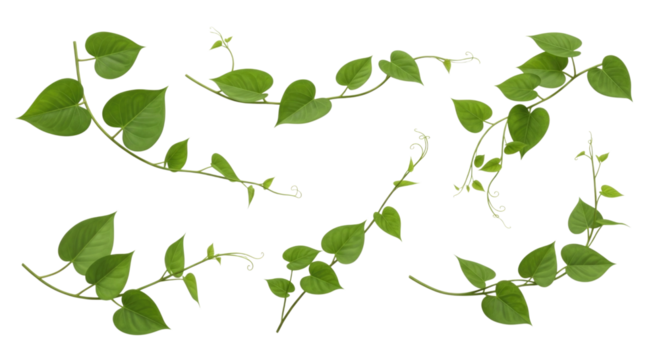 Green vine plant elements transparent background cutout png - Powered by Adobe