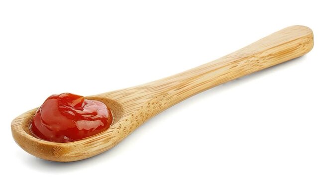 Video A wooden spoon with a dollop of ketchup, great for serving food or adding condiments