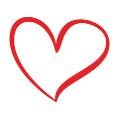 Red Hand Drawn Heart Outline Symbol Isolated on White Background