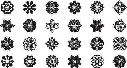 Obraz premium Collection of black and white floral mandala vector icons