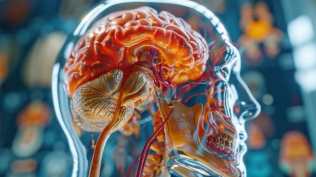 Video Anatomical model of a human head with brain, for education or presentation purposes