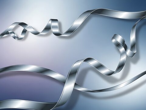 Serpentine chrome ribbons gracefully intertwined on a soft color gradient
