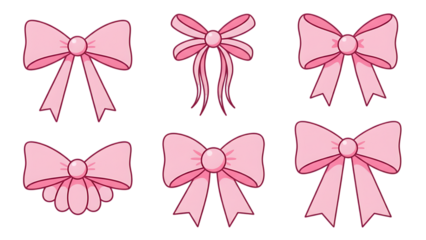Collection of pink ribbon bows in various styles on transparent background