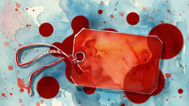 Video Watercolor  of a decorative tag with a ribbon