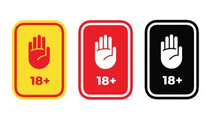 Three warning signs indicating content restricted to adults aged 18 and over.