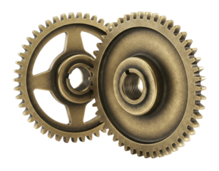 Antique brass gears interlocking transparent background cutout png