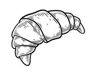Croissant, hand drawn, monochrome engraving, line art style vector illustration isolated on white background