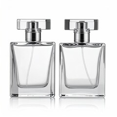 Two clear rectangular perfume bottles with chrome-colored caps