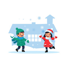 Children Playing Winter Snow
