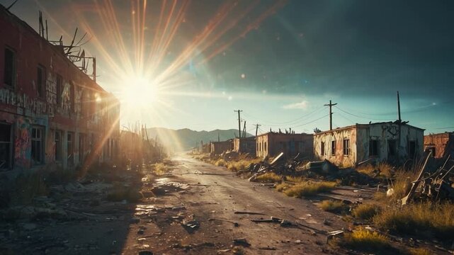 Video Abandoned urban landscape with direct sunlight