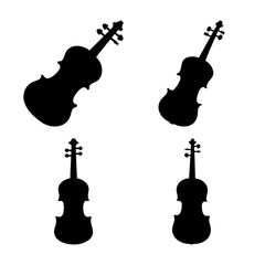 Violin instrument silhouette set musical string art icon vector