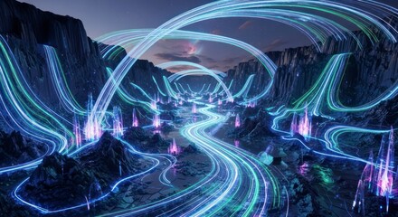 Light Trails in Dark Landscape.