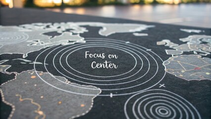 A close up view of a flat map with white circles and text