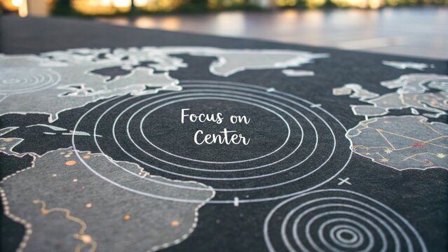 A close up view of a flat map with white circles and text