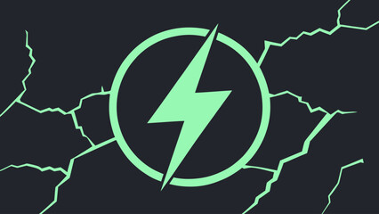 Green Lightning Bolt Symbol on Cracked Dark Background - Power Energy Concept