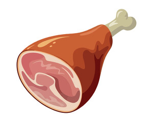 A cooked ham hock with a bone is displayed on a white background.