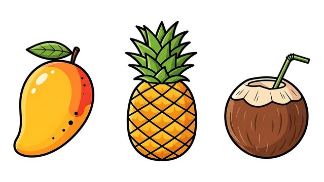 Tropical Fruits and Coconut Drink Illustration.