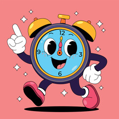 Retro Cartoon Alarm Clock Running with Sparkles