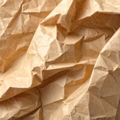 Close-up of crumpled kraft paper.  Wrinkled, textured surface
