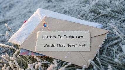 A vintage envelope with torn paper and frost outdoors