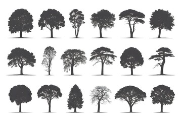 Collection of diverse tree silhouettes for design and illustration