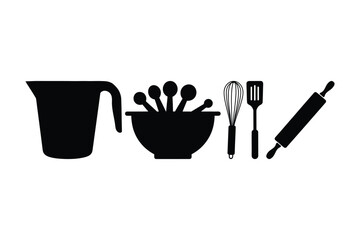 Kitchen Baking and Cooking Utensils Silhouette Icon Collection