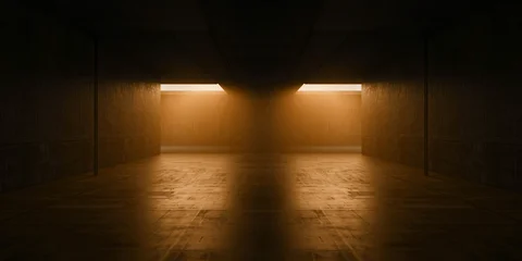 Cyber Futuristic Underground Basement Center Sci Fi Laser Neon Glowing VIbrant Concrete Grunge Warehouse Dystopian 3D Rendering © IM_VISUALS