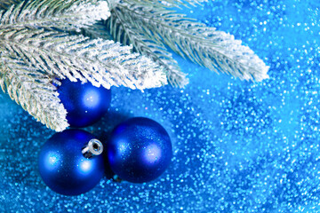 blue christmas balls on the christmas tree