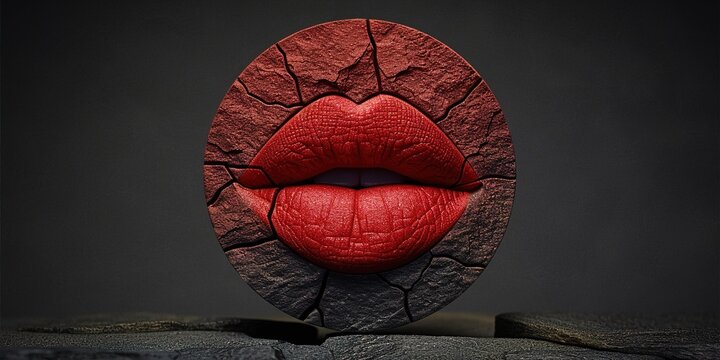 Cracked Red Lips on Dark Background with Dramatic Lighting Effects
