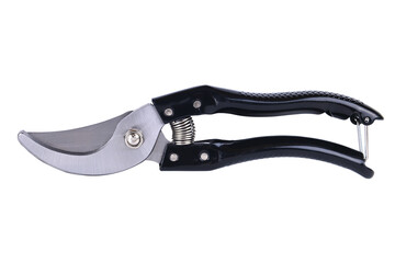Pruning shears for trimming tree branches and maintaining a garden on an isolated background. Pruning shears on a white background
