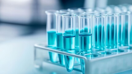 Futuristic Biotechnology Concept with Blue Liquid Samples in Vials