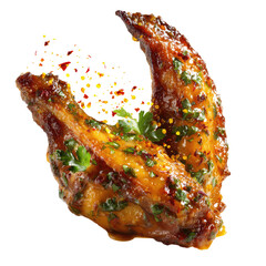 Glazed wing, herbs, spices. Isolated on black, tasty looking