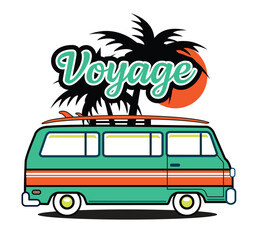 voyage travel design with a van and palmtrees