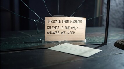 Folded Note With Message Behind Cracked Glass Pane