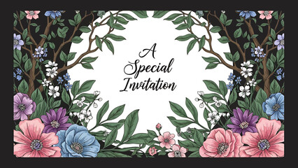 A Special Invitation adorned with beautiful floral elements and lush greenery, perfect for any occasion