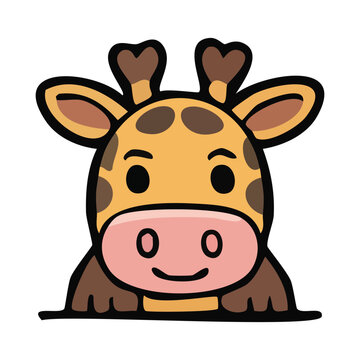Cute Cartoon Giraffe Face with Heart Ossi cones Vector Icon