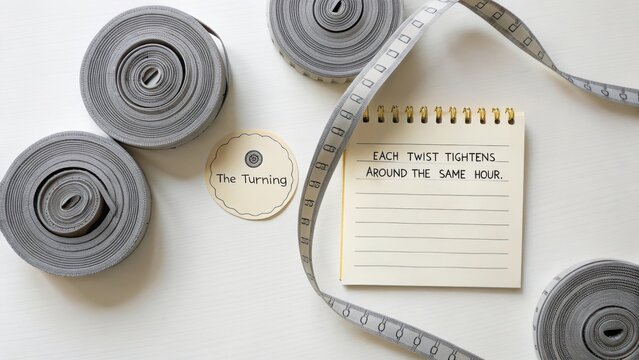 Gray Ribbon Coils Arranged as Clock Spirals with Notebook - Powered by Adobe