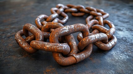 Fototapeta premium Rusty Metal Chain Link on a Textured Surface Symbolizing Strength and Resilience