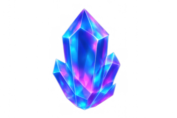 Blue and purple glowing crystal cluster emitting fantasy light, an energy gem for magic and alchemy on transparent background