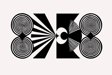 Striking optical art composition with concentric circles and radiating geometric patterns