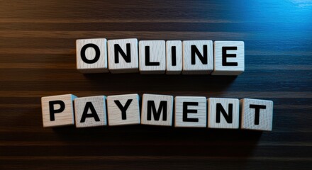 Online Payment Typography on Wooden Blocks: Modern E-commerce Concept for Digital Transactions and Financial Technology