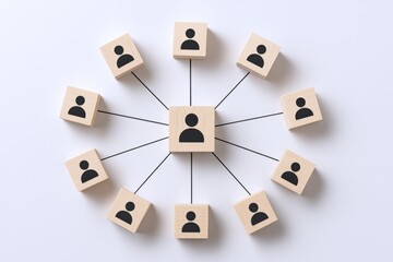 Network Concept Made with Wooden Blocks Showing Connection between Individuals, Business Structure, Social Media, Communication