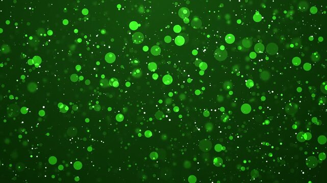 Green glitter particles background with shining neon dust going up and light flare or glare overlay effect above for luxury premium product design or award template backdrop Magical radiance loop
