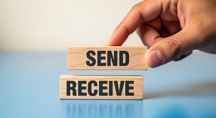 Wooden Blocks Displaying Send and Receive Messages, Symbolizing Communication, Transactions, and Data Transfer Concepts