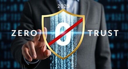 Zero Trust Security Strategy Displayed with Shield Symbolizing Data Protection and Digital Safety in Cyber Environment