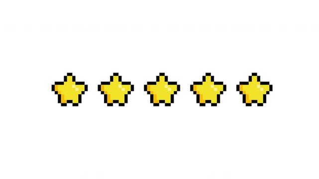 animated 5 star pixel rating on transparent background