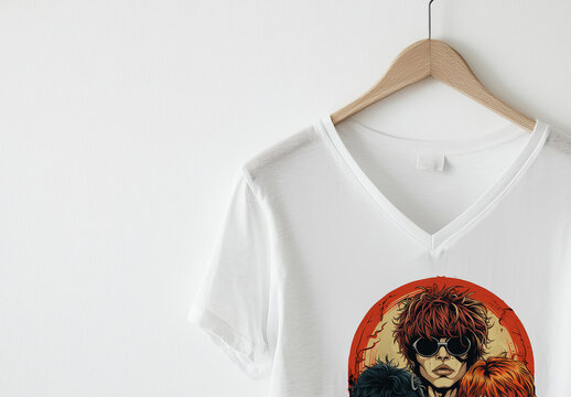 V neck T-shirt Mockup Template