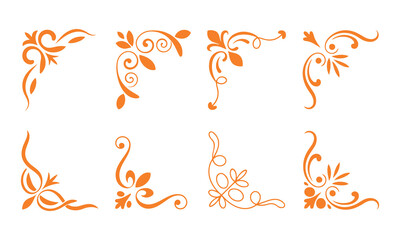Collection of elegant orange floral corner border designs for decorative embellishments