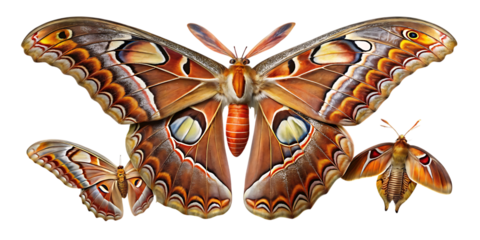 Illustrated moths in various stages