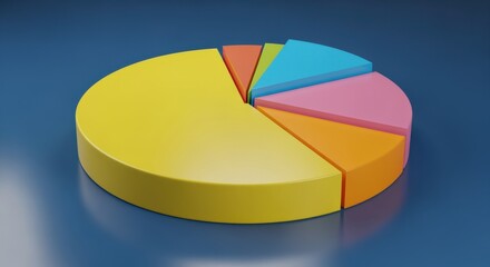 Colorful 3D Pie Chart Illustrating Data Analysis and Market Share on Blue Background